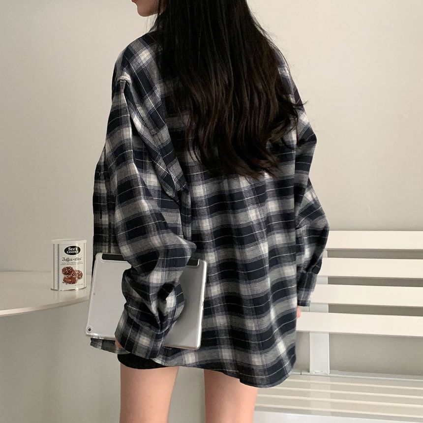 innomori - 長袖格子扣鈕襯衫