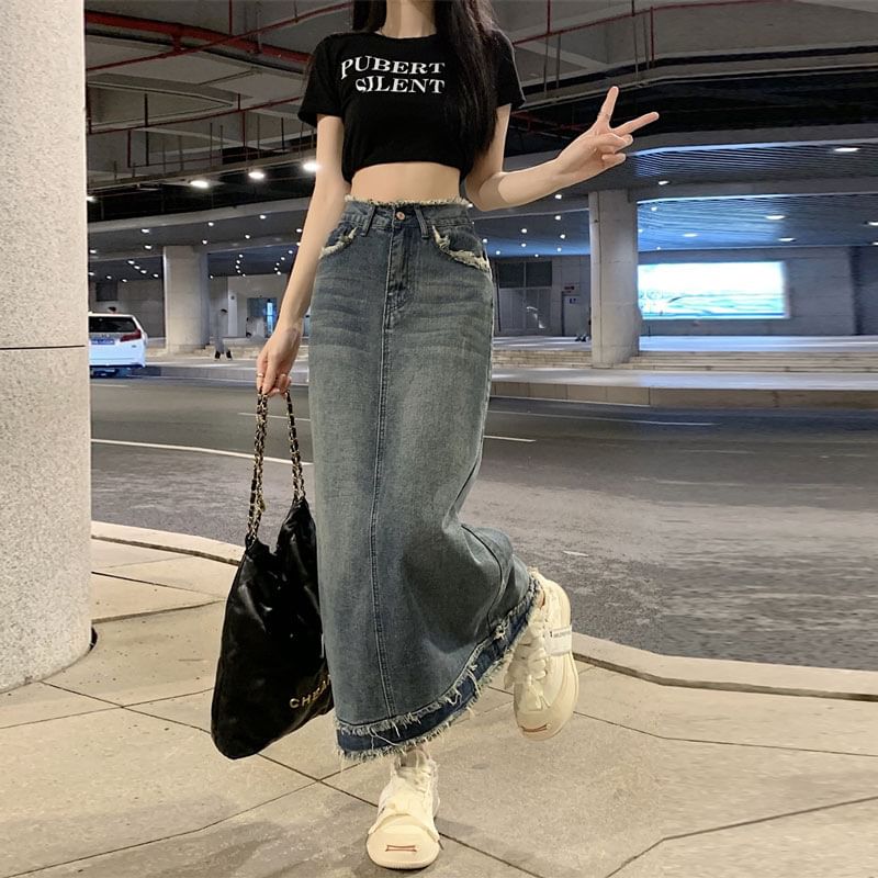 Coline - 高腰牛仔中長裙