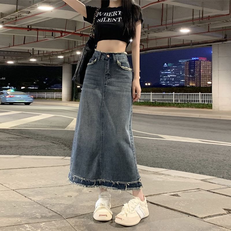 Coline - 高腰牛仔中長裙