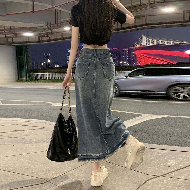 Coline - 高腰牛仔中長裙