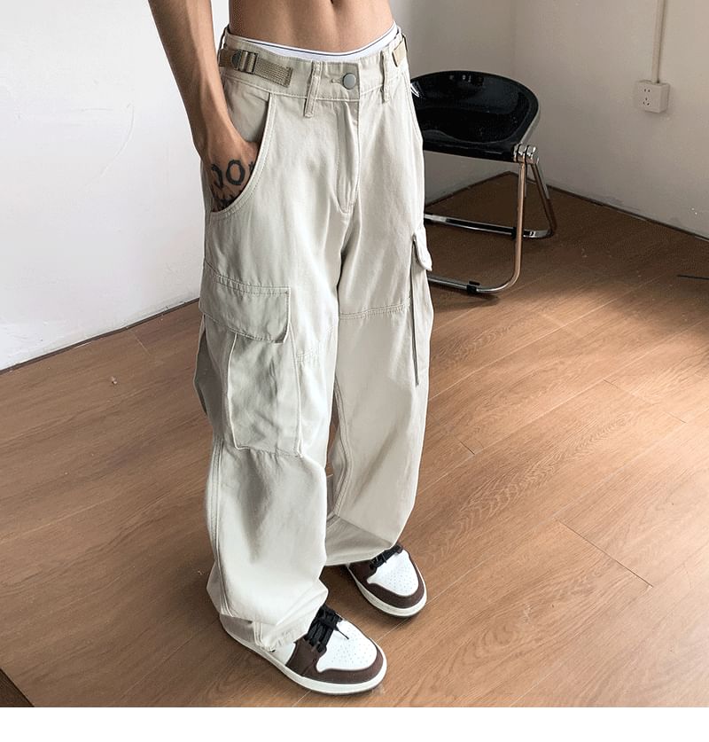 Cowpow - 中腰純色直筒工裝褲