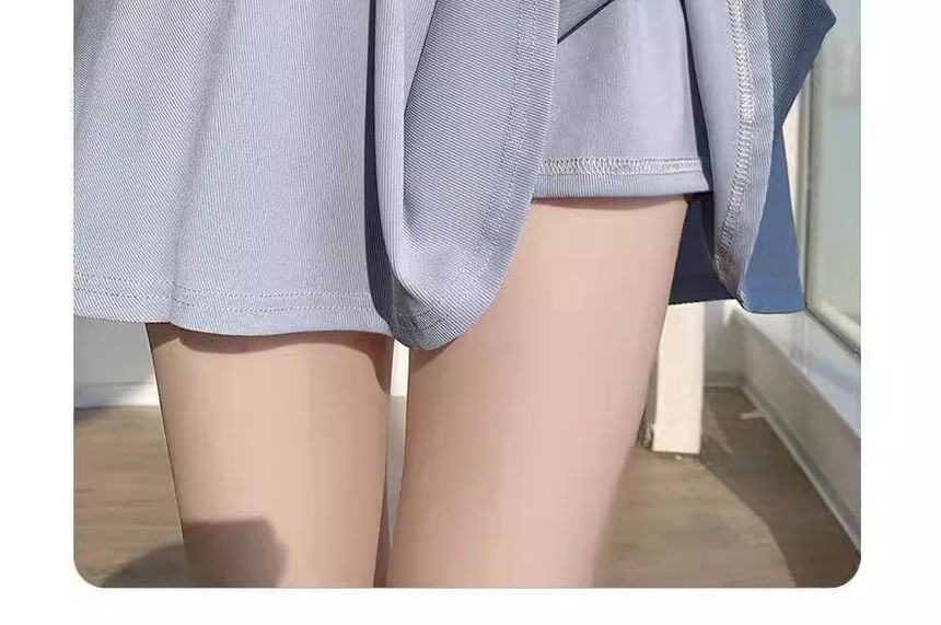 Yako - 高腰純色迷你A字裙