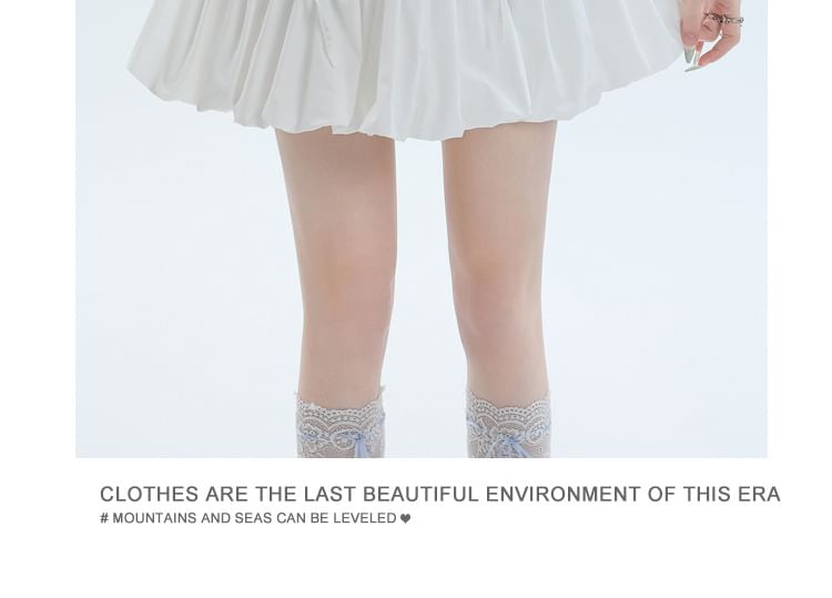 Shira - 束腰純色蝴蝶結拼接迷你A字氣球裙