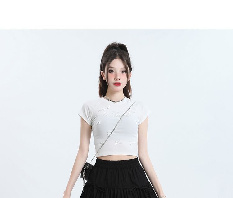 Shira - 束腰純色蝴蝶結拼接迷你A字氣球裙