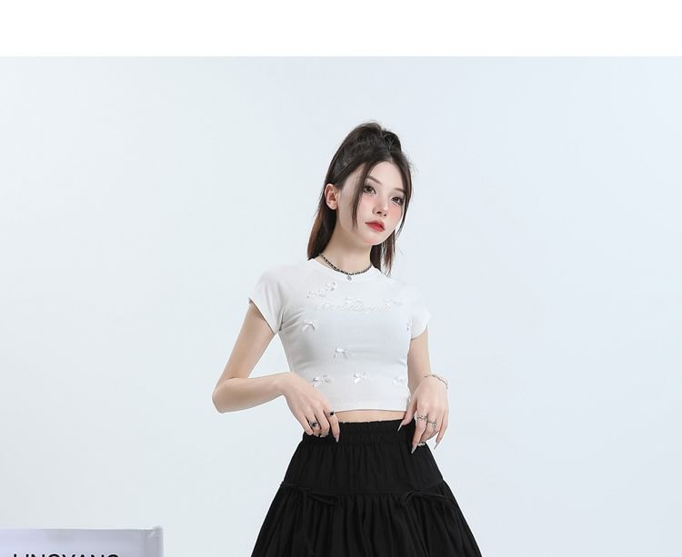 Shira - 束腰純色蝴蝶結拼接迷你A字氣球裙