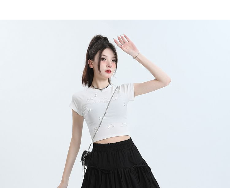 Shira - 束腰純色蝴蝶結拼接迷你A字氣球裙