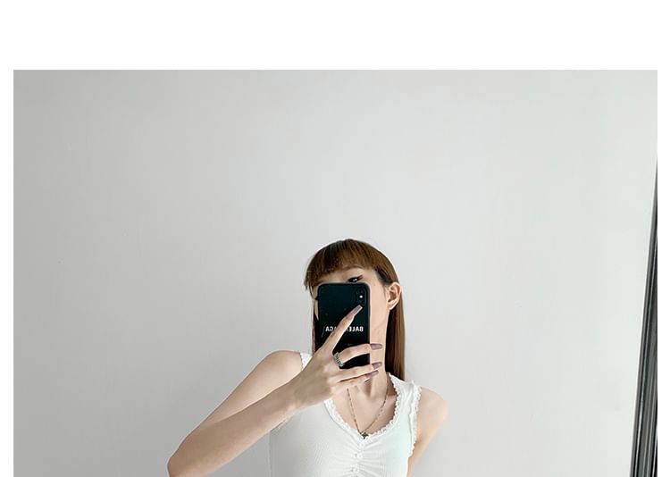 Shira - 蕾絲拼接假高腰寬鬆運動褲