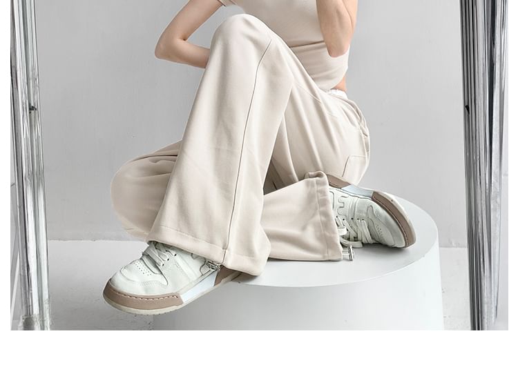 Shira - 蕾絲拼接假高腰寬鬆運動褲