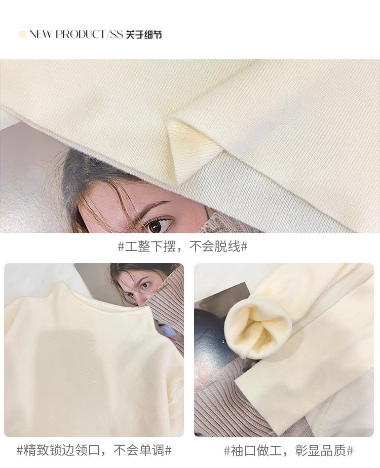Shinsei - 長袖小高領純色針織上衣