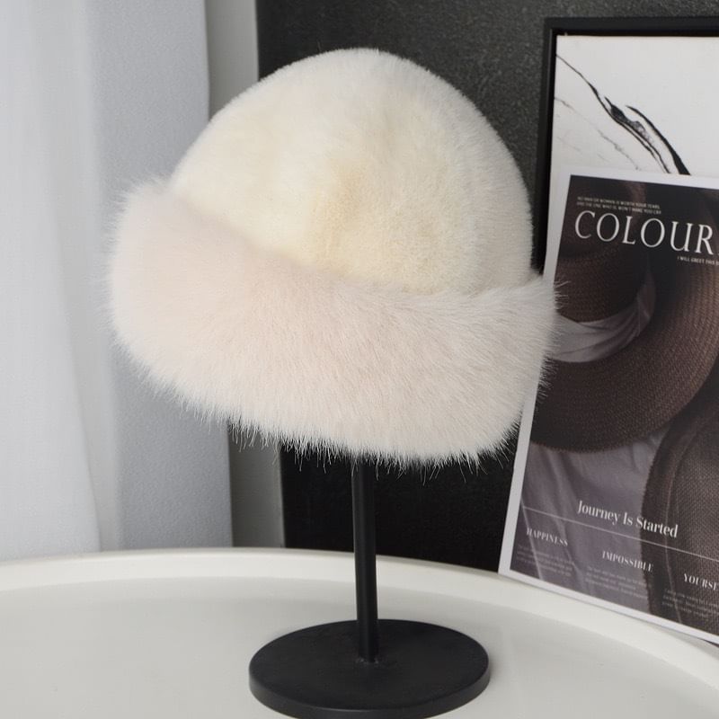 Bolgivy - 純色毛毛邊無邊帽