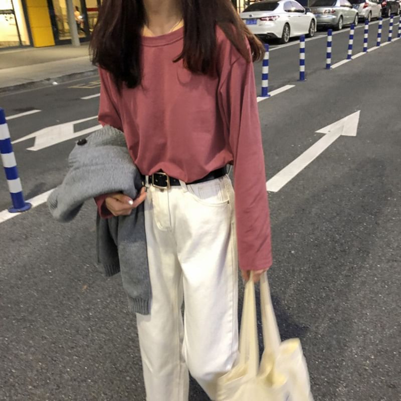 Striinkie - 長袖圓領純色T裇