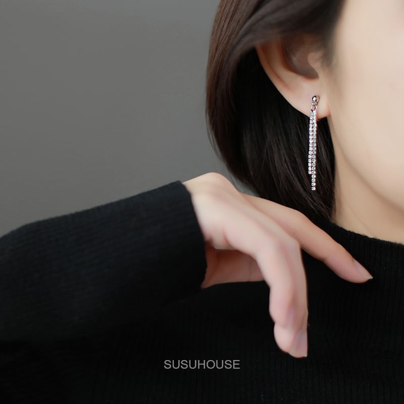 pexrl jewelry - 水鑽合金耳掛穿線耳環