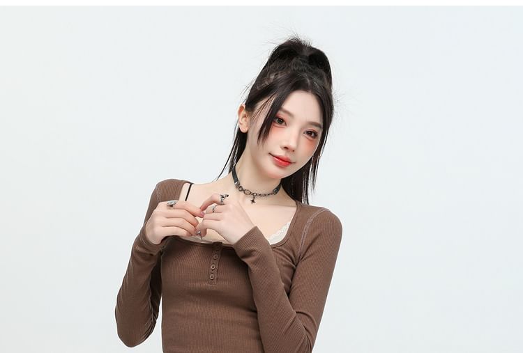 KUMI - 芭蕾舞束腰純色搭層荷葉蕾絲邊迷你A字裙