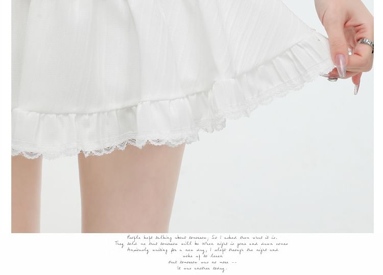 KUMI - 芭蕾舞束腰純色搭層荷葉蕾絲邊迷你A字裙