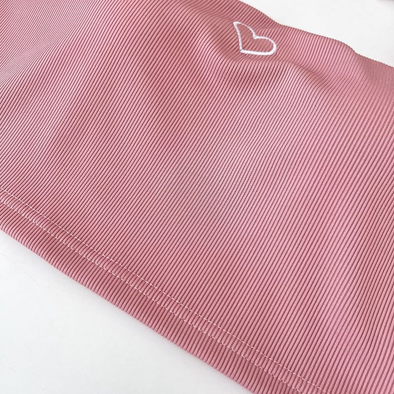 DIYI - 細肩帶心形刺繡短款吊帶背心