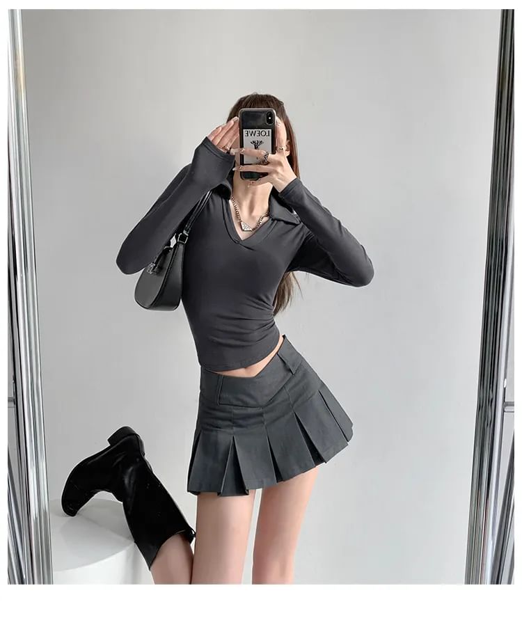 Shira - 低腰V型百褶半身短裙