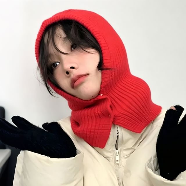 Hyeeun-純色羅紋針織巴拉克拉法帽