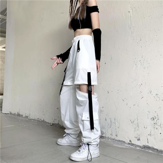 Rosesand-高腰直身寬腿可拆工裝褲