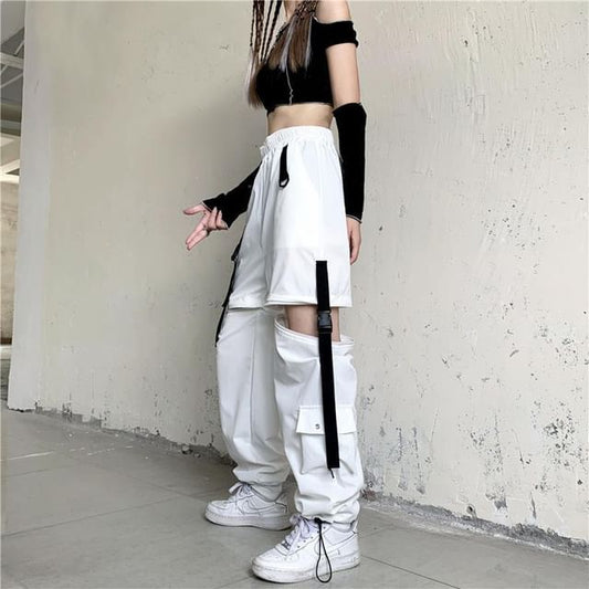 Rosesand-高腰直身寬腿可拆工裝褲