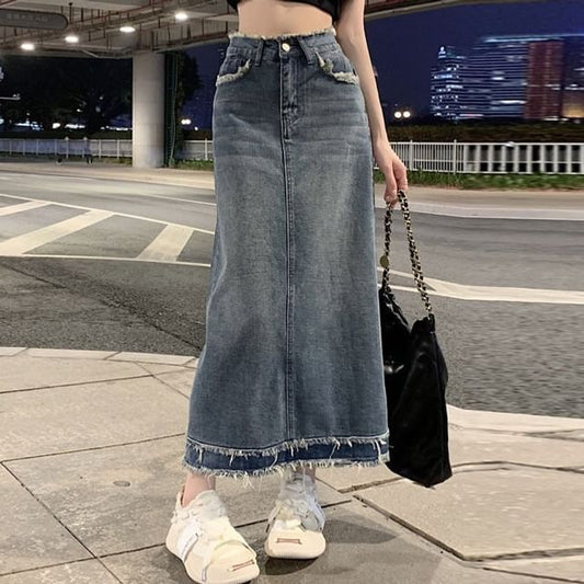 Coline-高腰牛仔中長裙