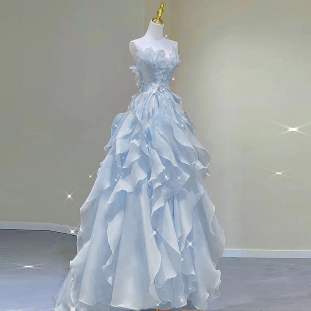 MSSBridal-純色荷葉A字晚禮服-雙加大碼